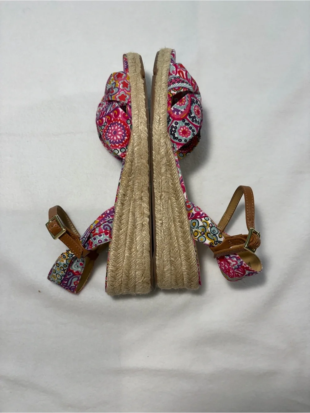Talbots Women's Pink Patterned Knot Espadrille Wedge Sandals